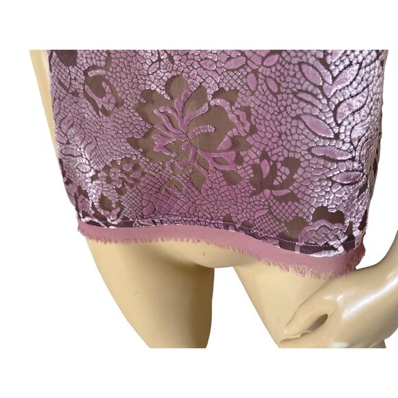 GUESS Womens Size XXS Sheer Sleeveless Mauve Velvet Trim Fringed Tank Top Shirt - Picture 8 of 9